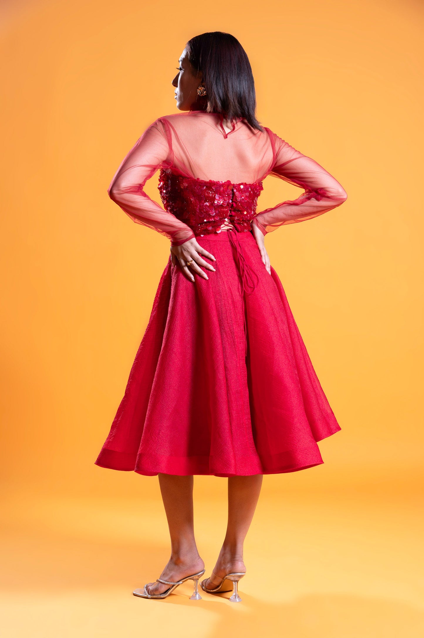 Verbena Red Satin & Tulle Three Piece Party Wear Set