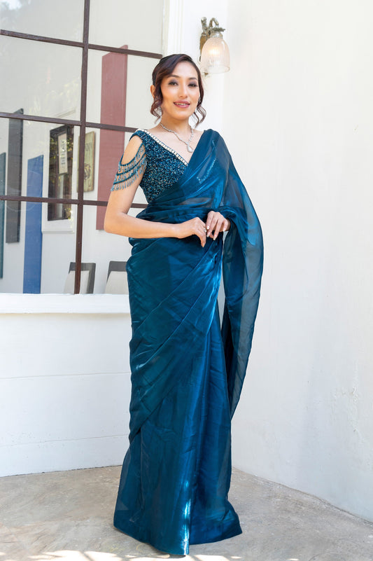 Teal Bluebell Designer Saree
