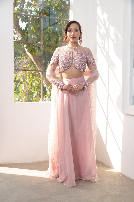 Petal Blush Pink Satin Hand Embroidered Bridesmaid Set