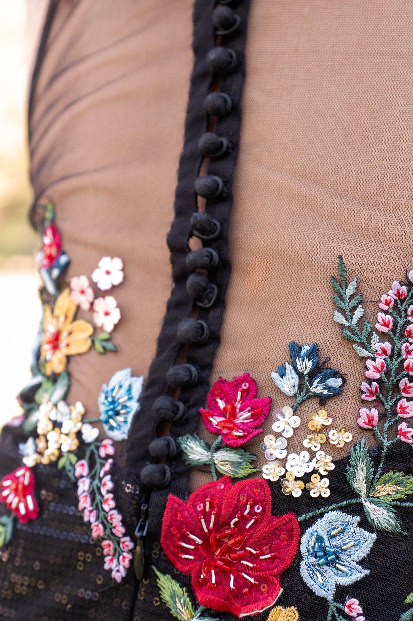 Lantana Black Tulle Floral Gown