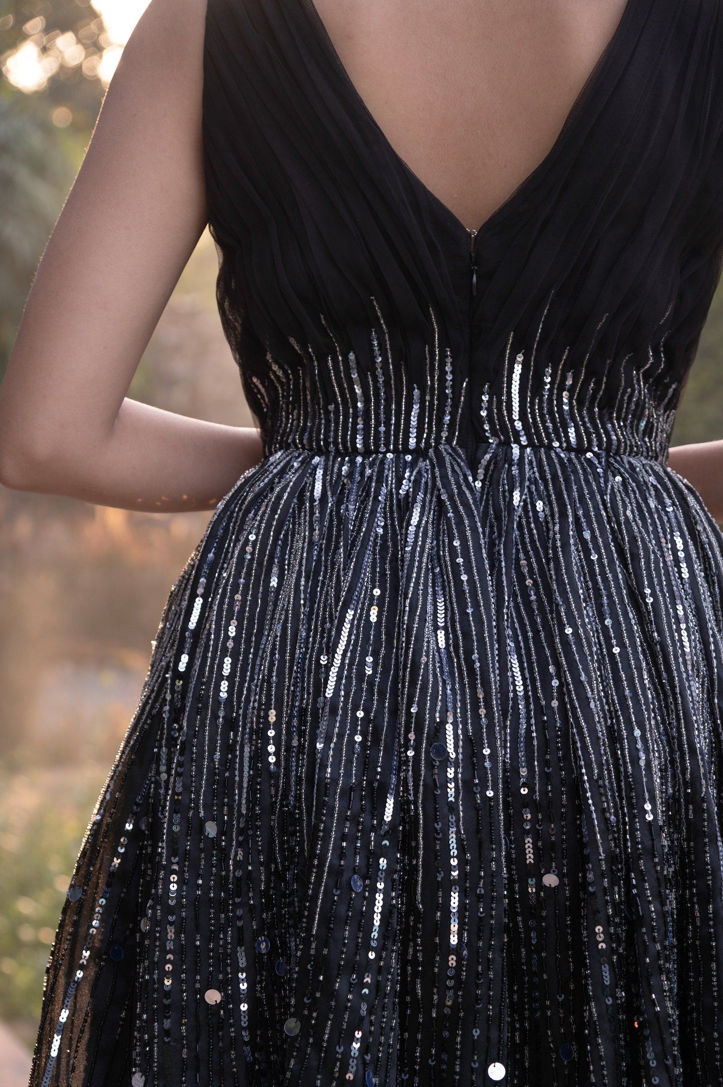 Nightshade Black Satin & Organza Sangeet Gown