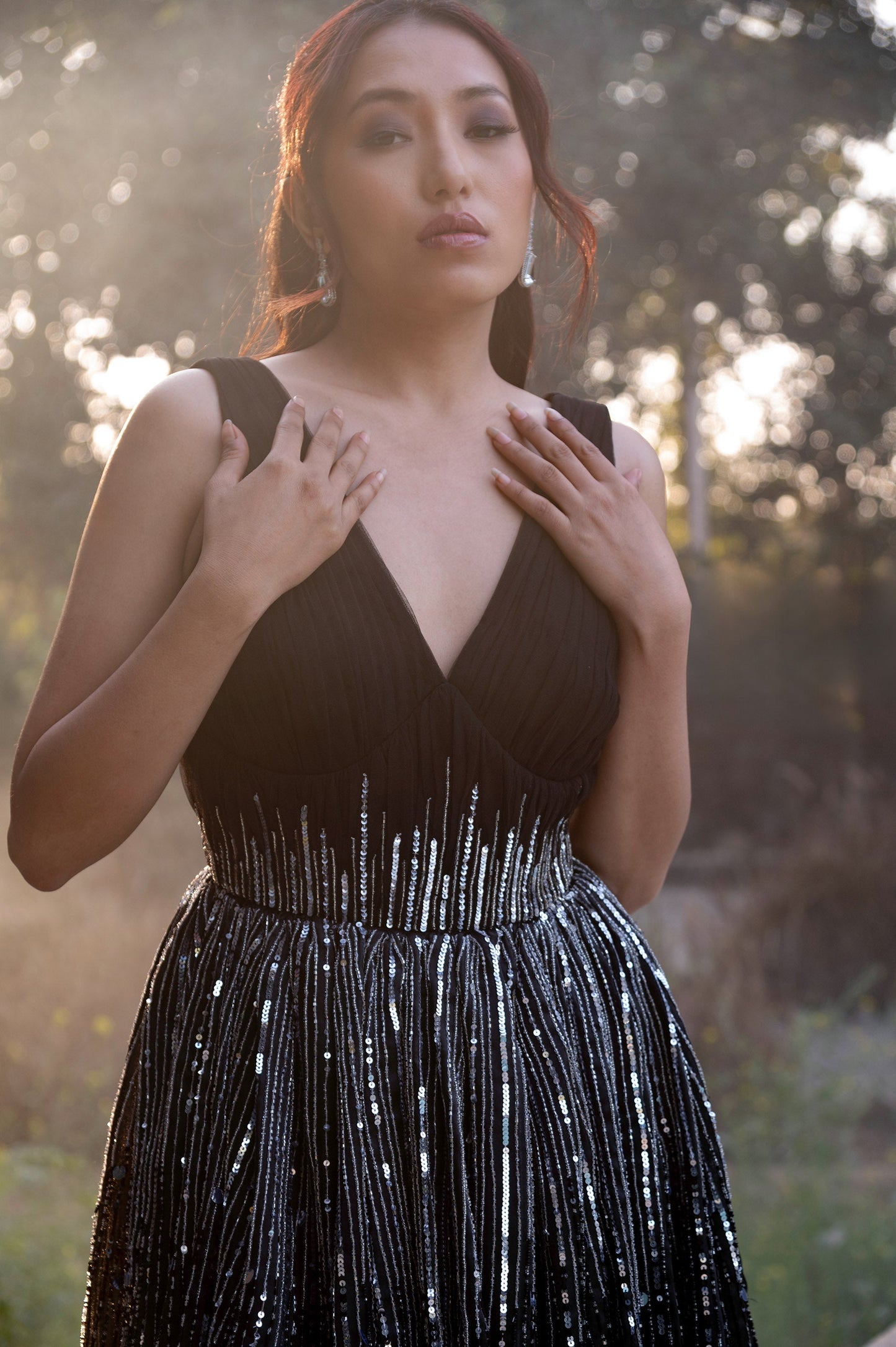 Nightshade Black Satin & Organza Sangeet Gown