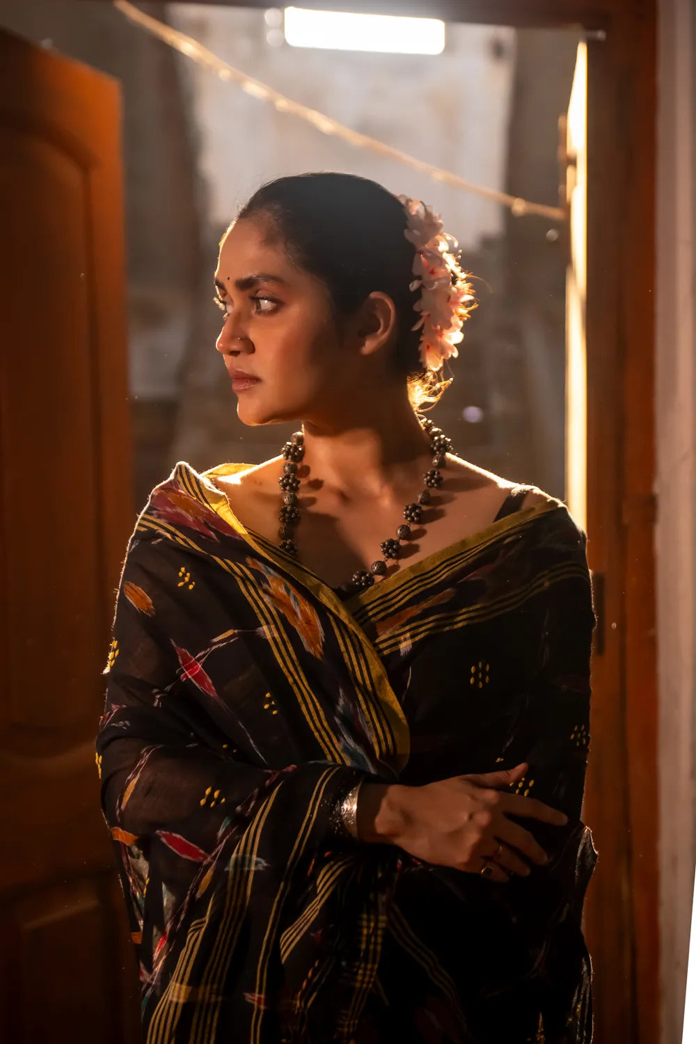 Handloom Black Pure Cotton Saree with Ikkat Border