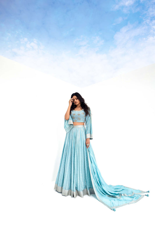 Admirable Sky Blue Embellished Flared Lehenga