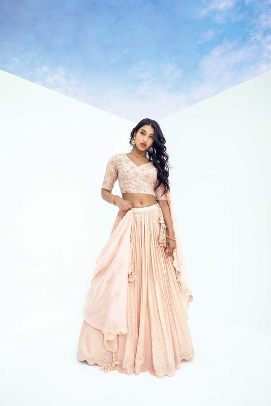 Elegant Pink Embellished Viscose Sequins Lehenga