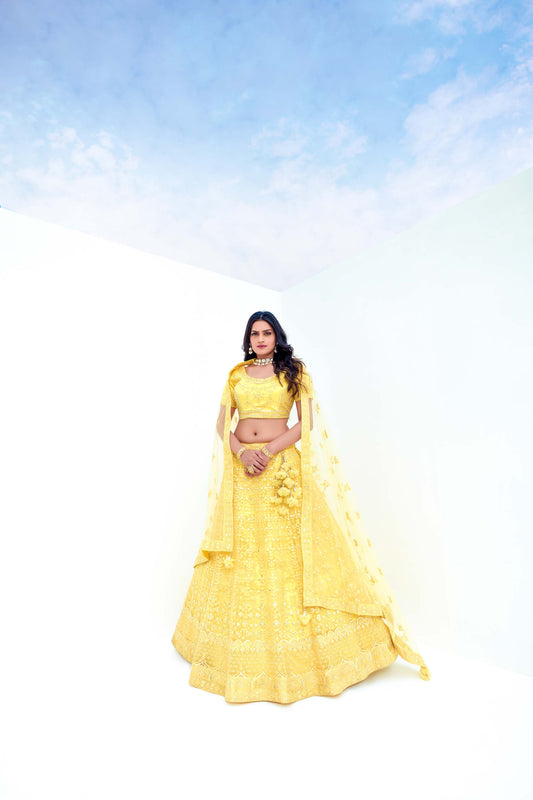 Yellow Embellished Viscose Lehenga