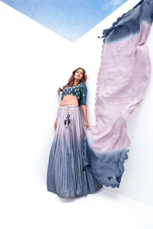Magnetic Powder Blue & Dark Blue Lehenga
