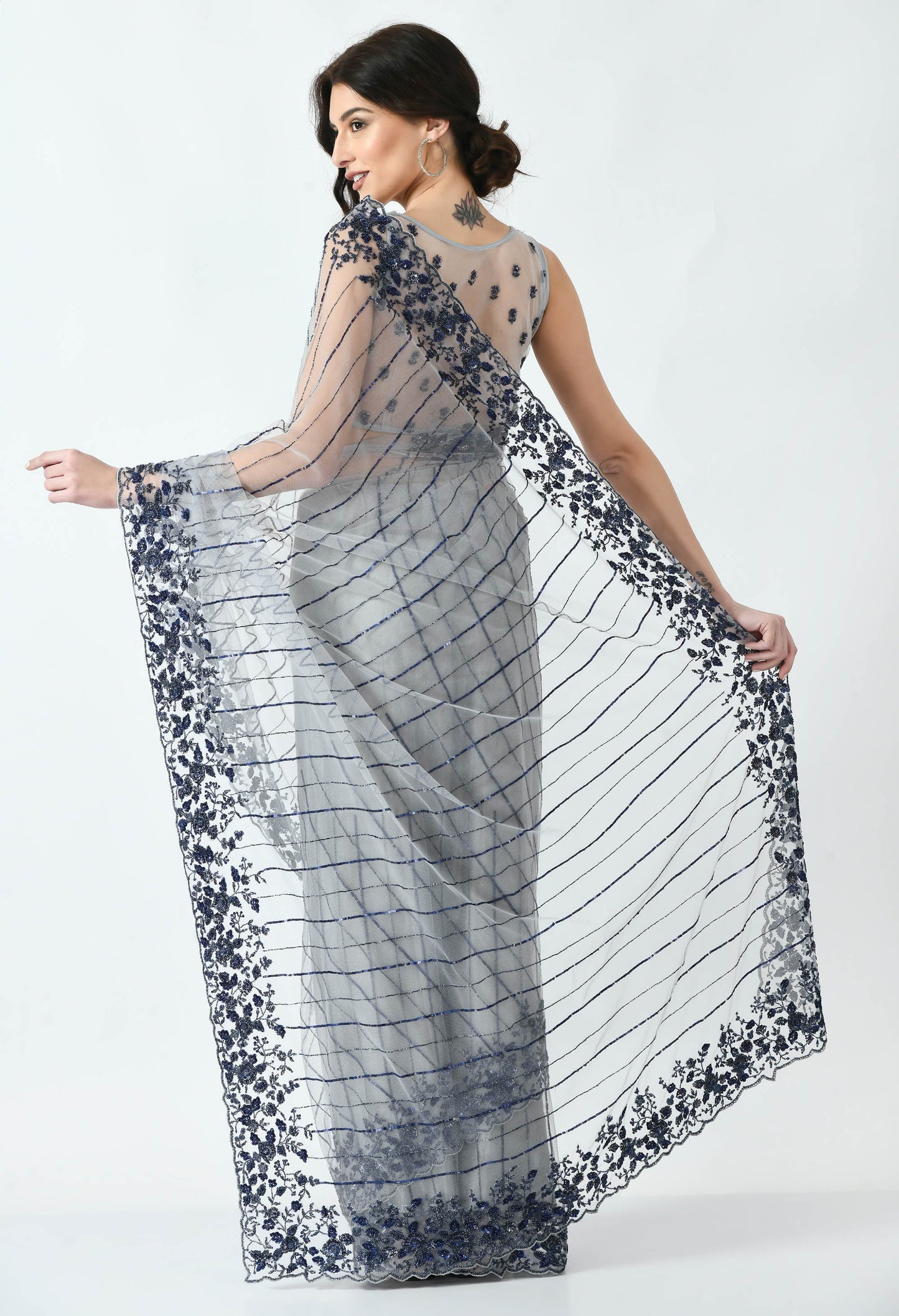 Pearl Hand embroidered Net Special Designer Saree for Wedding