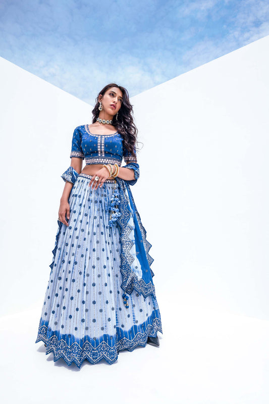 Marvelous Sky Blue Color Viscose Lehenga