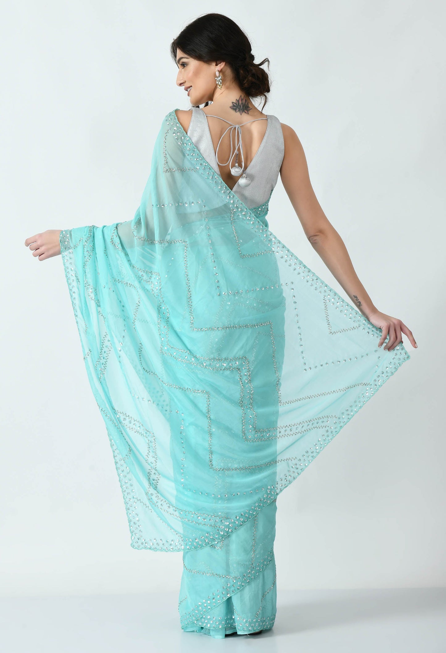 Sky Blue Hand embroidered Organza Special Designer Saree for Engagement