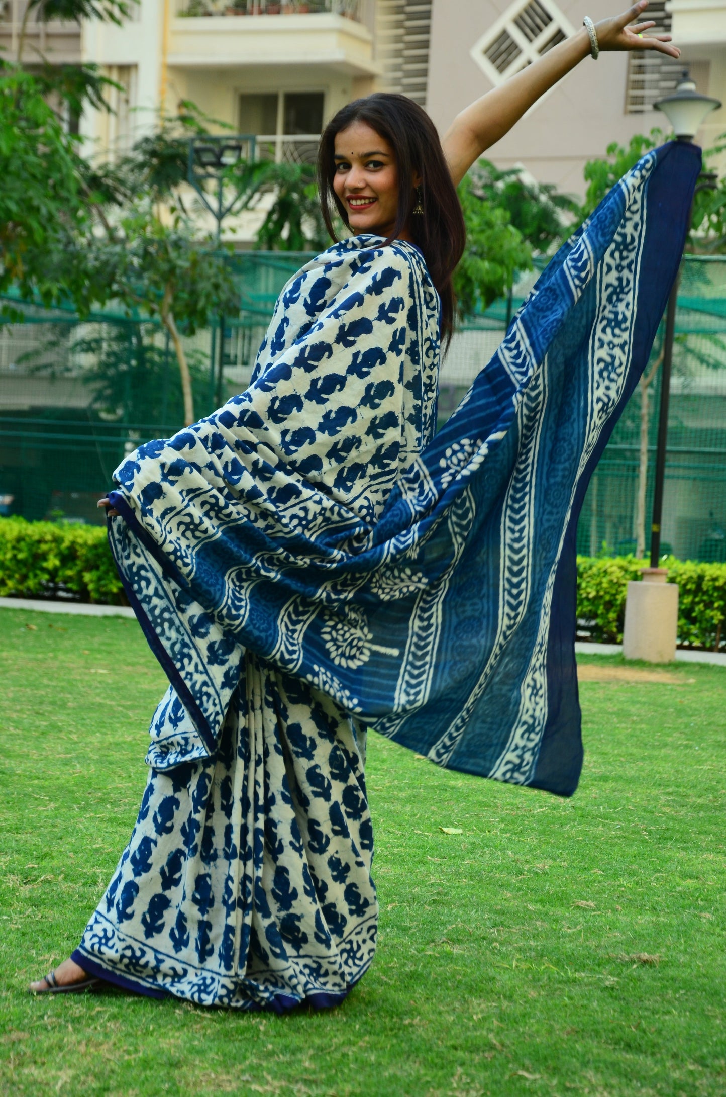 Inspired by Clouds - Indigo Collection - Blue Cotton Mulmul Dabu Saree