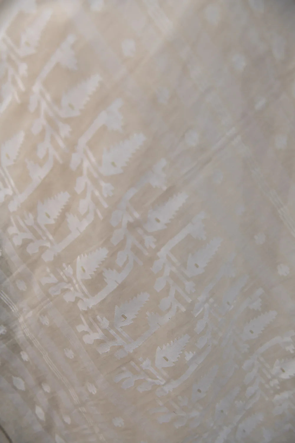 Handloom Off White Pure Cotton Jamdani Saree with White Woven Border