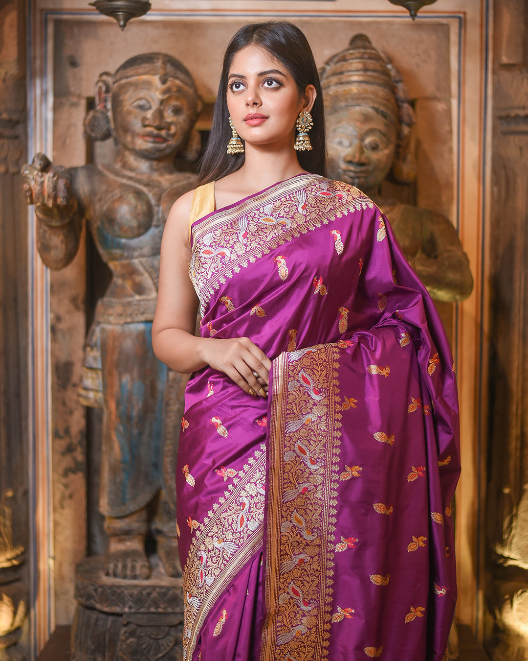 Purple Handwoven Kadwa Katan Pure Silk Saree