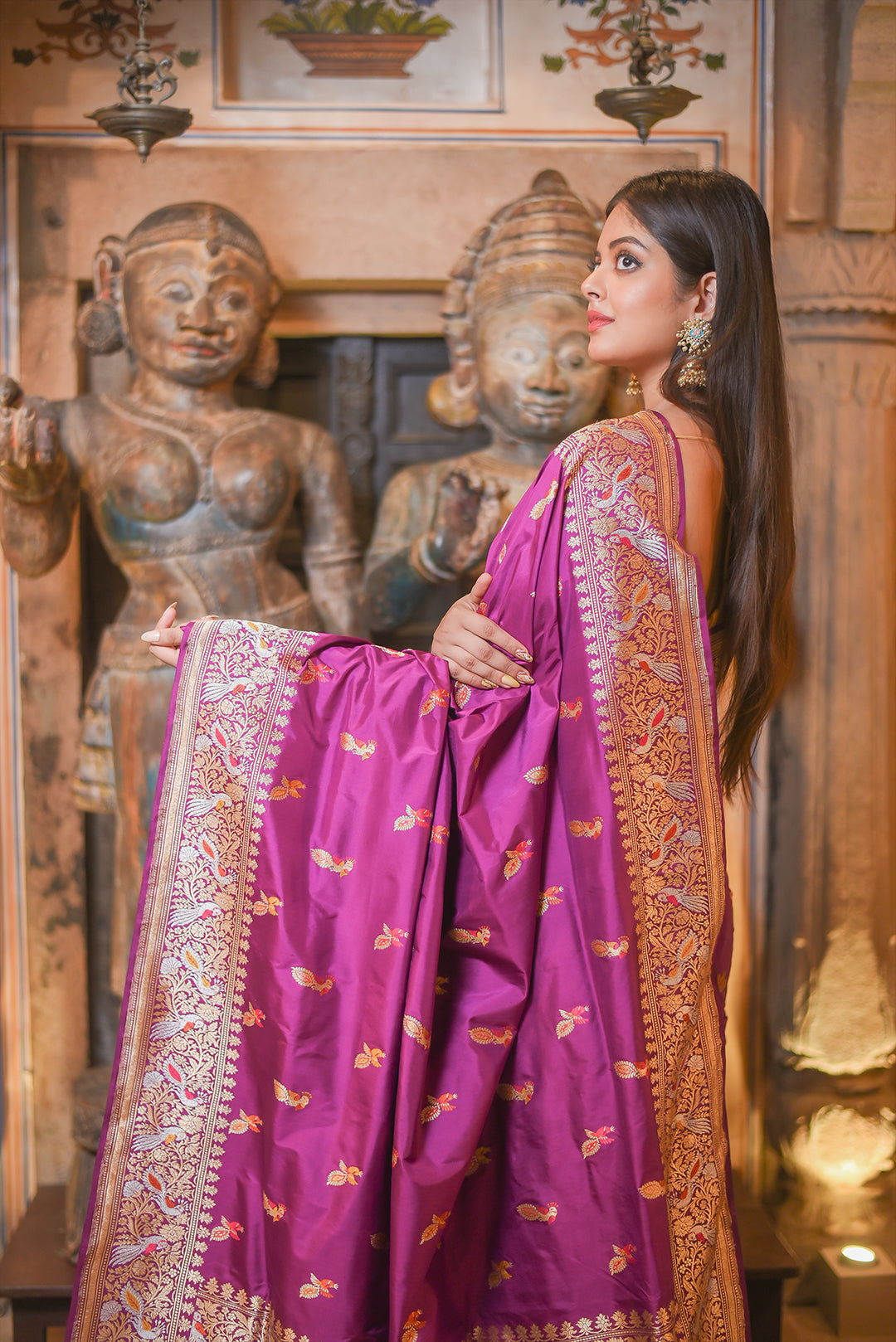 Purple Handwoven Kadwa Katan Pure Silk Saree