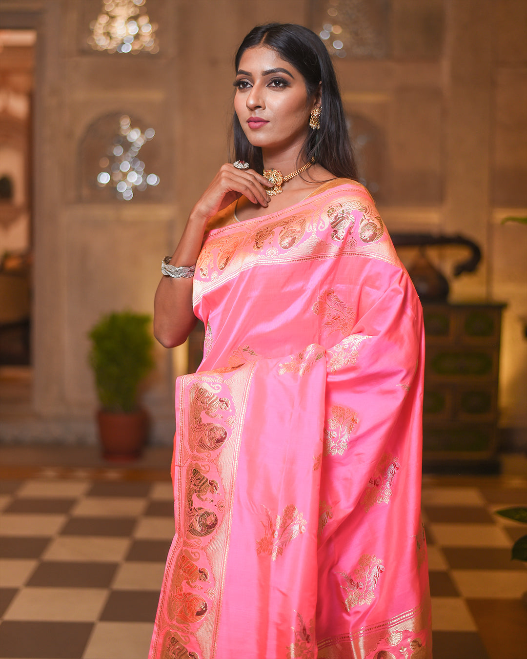 Pink Handwoven Kadwa Katan Pure Silk Saree