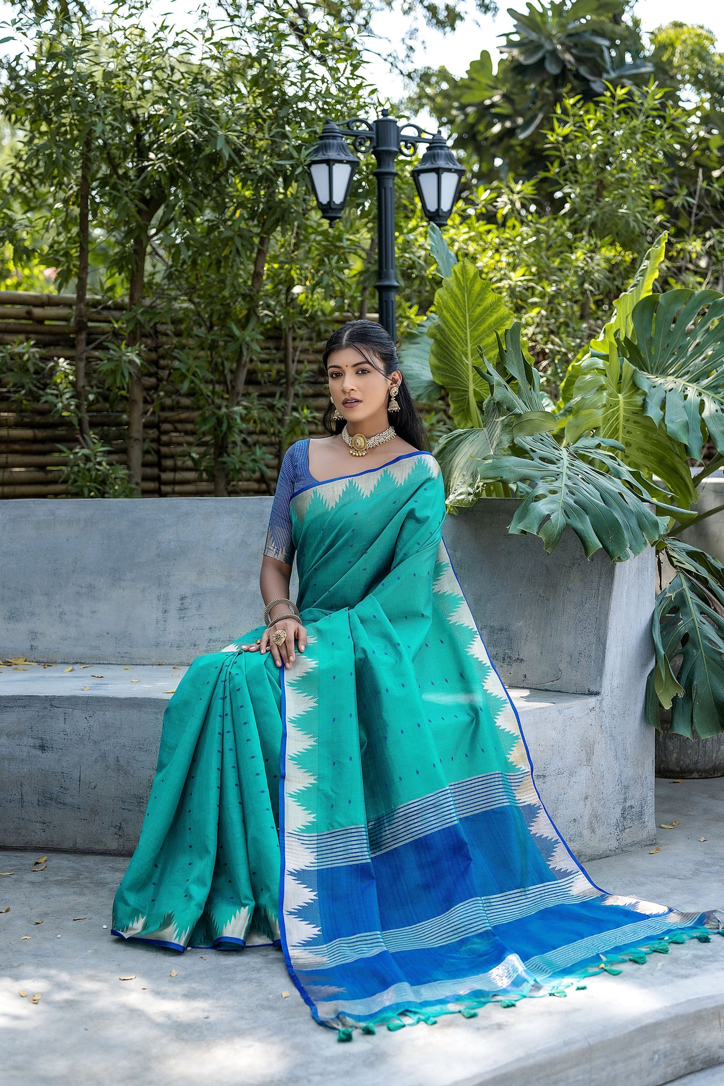 Elisha Pyramid Rama Raw silk Zari woven Saree