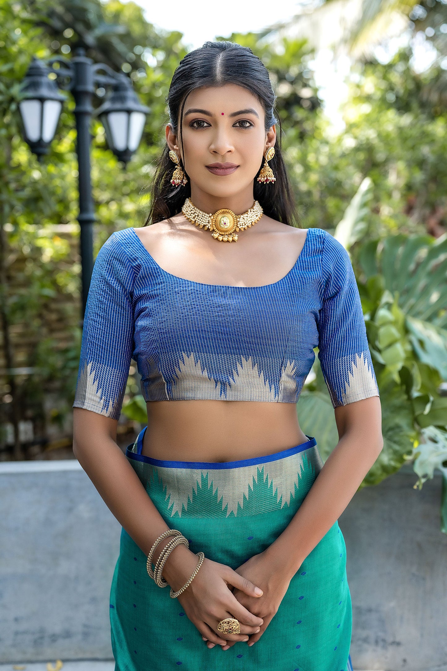 Elisha Pyramid Rama Raw silk Zari woven Saree