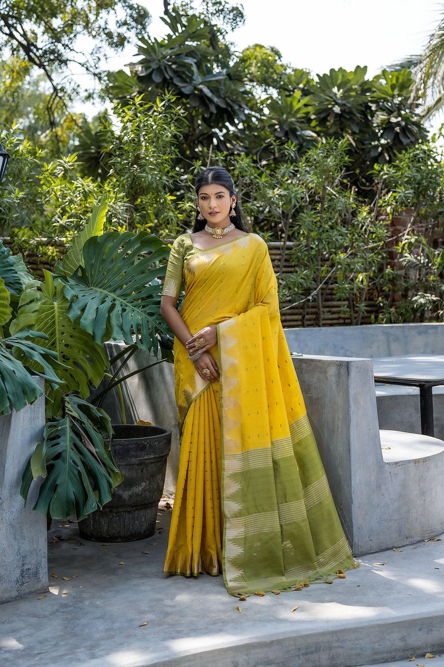 Elisha Pyramid Yellow Raw silk Zari woven Saree