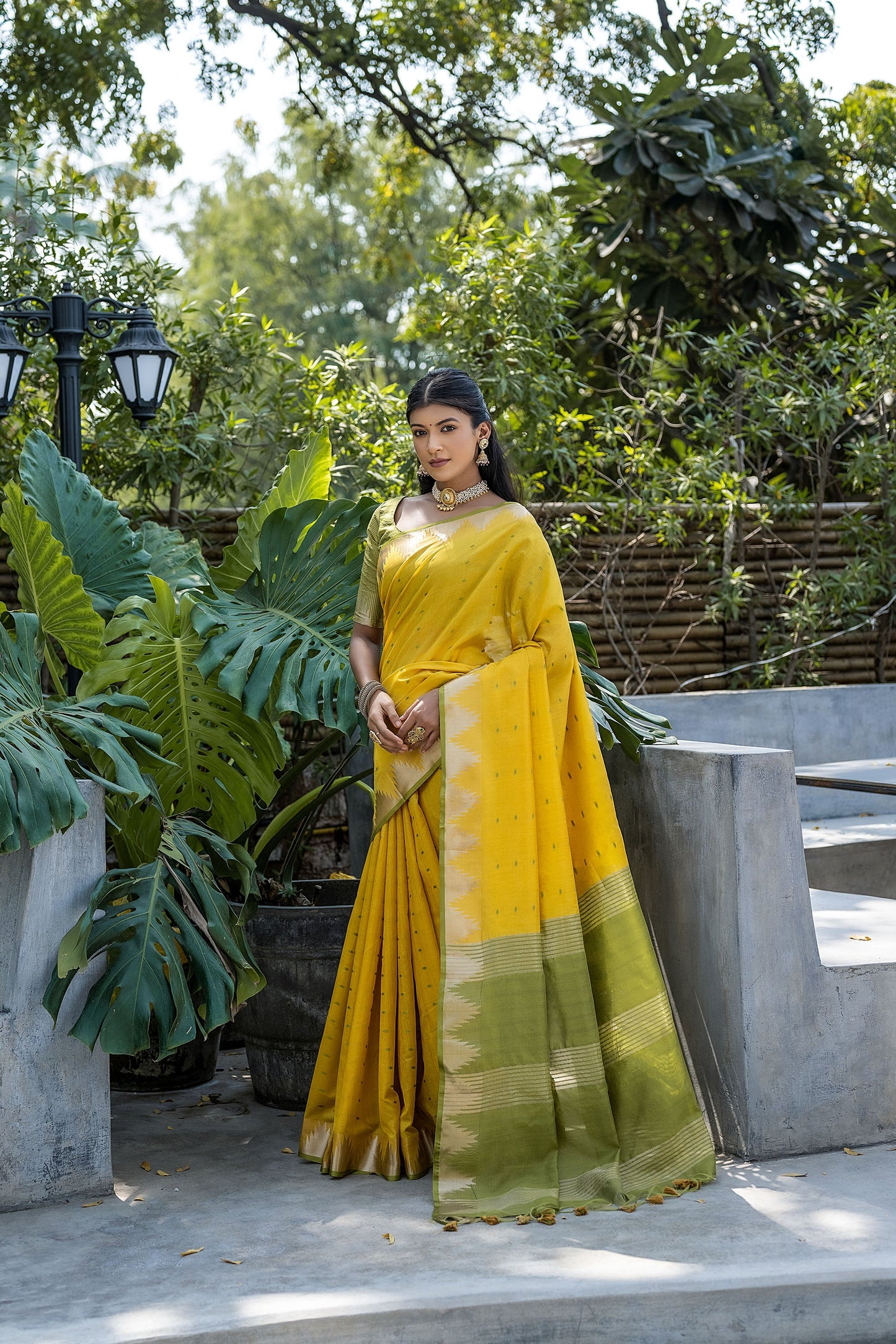 Elisha Pyramid Yellow Raw silk Zari woven Saree