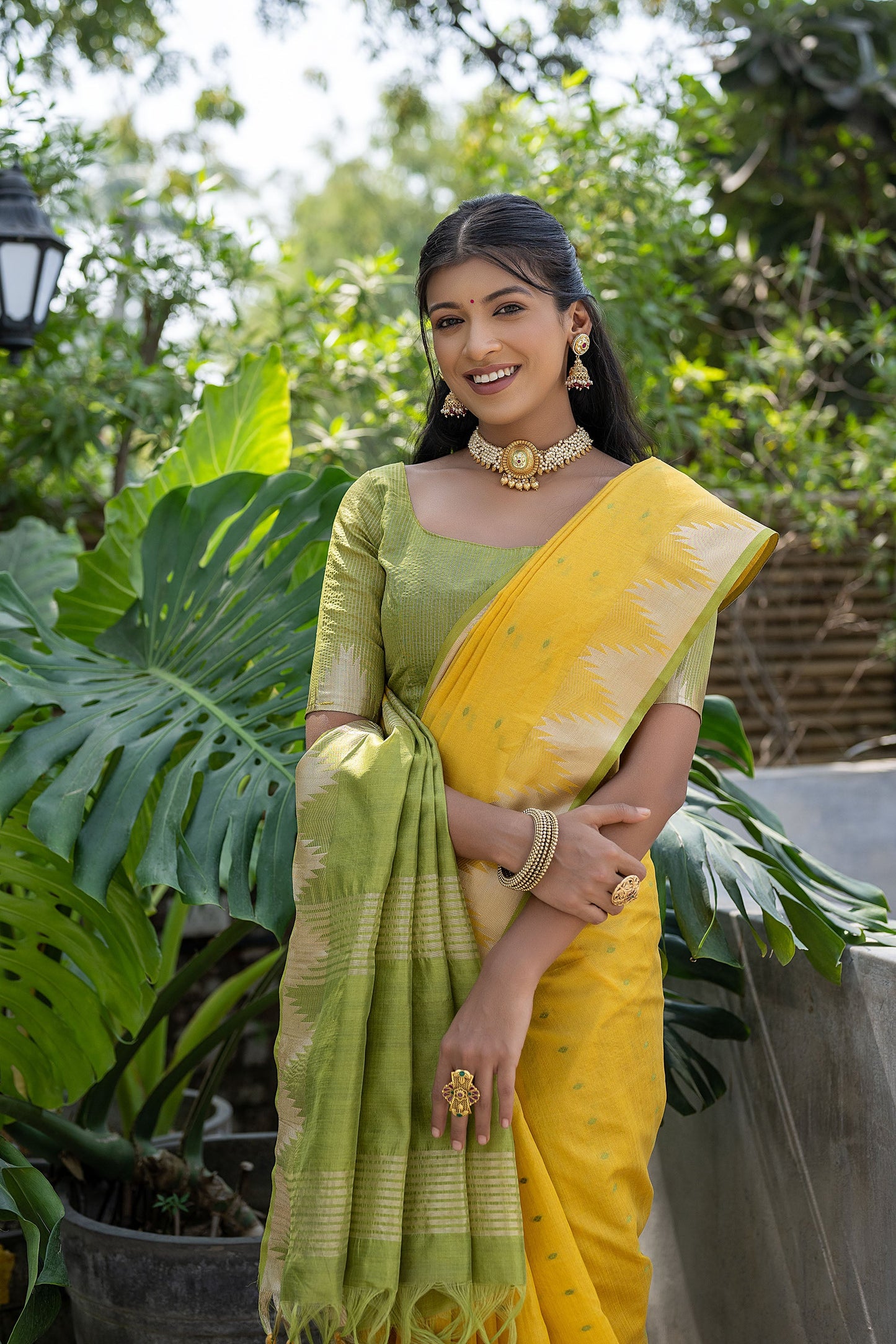 Elisha Pyramid Yellow Raw silk Zari woven Saree