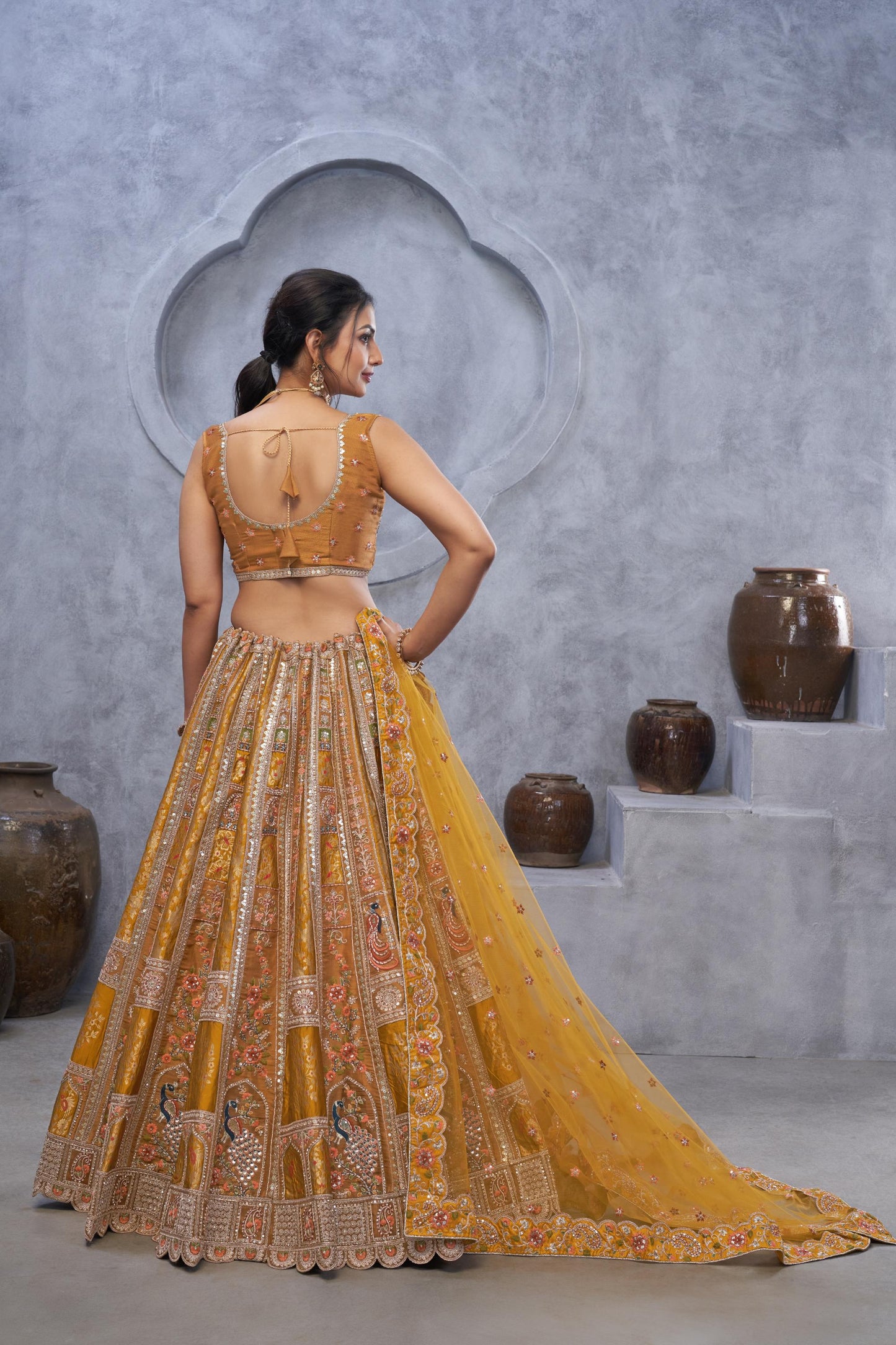 Mustard Banarasi Silk Zari Embroidery Bridal Lehenga