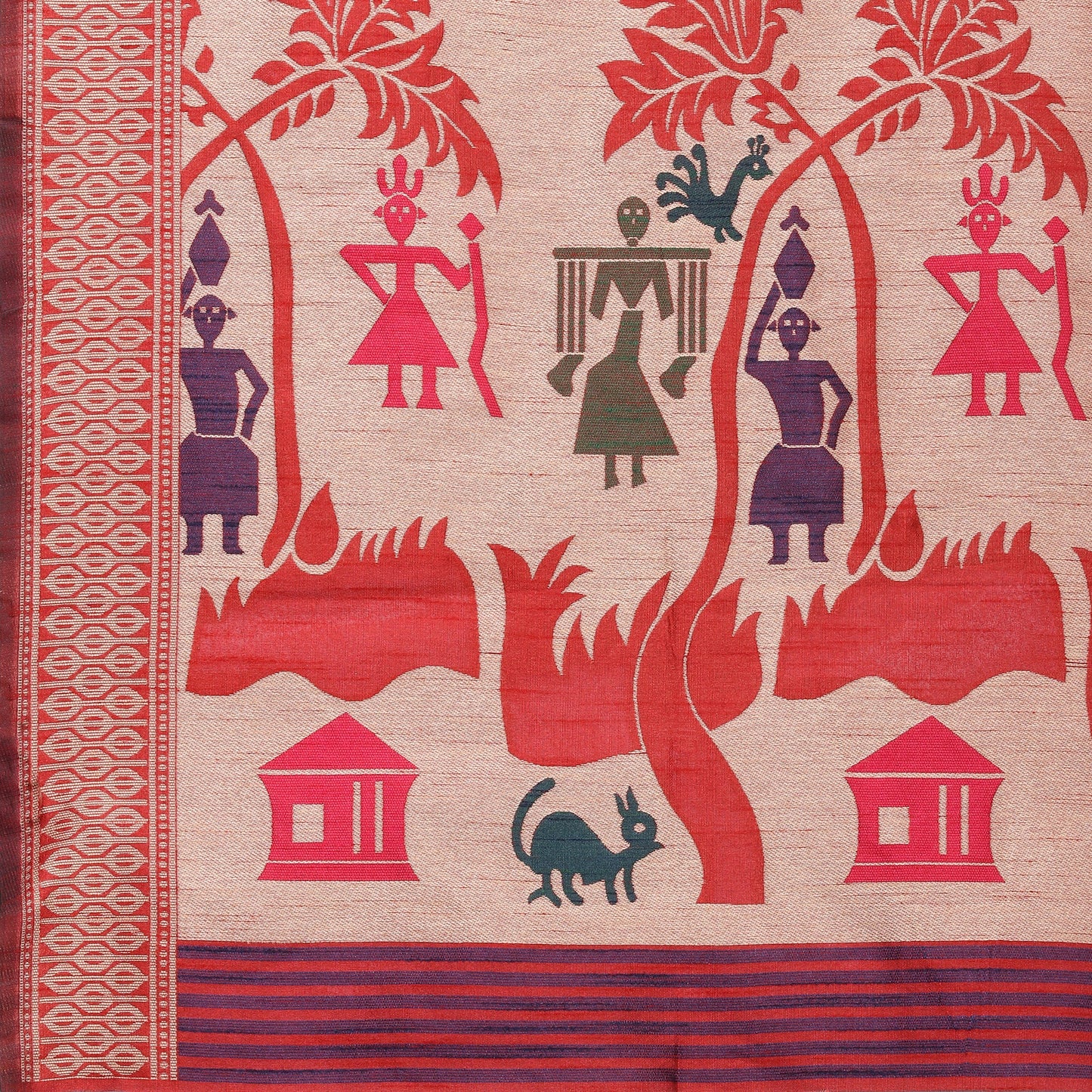 Red Handloom Kalamkari woven Raw Silk saree