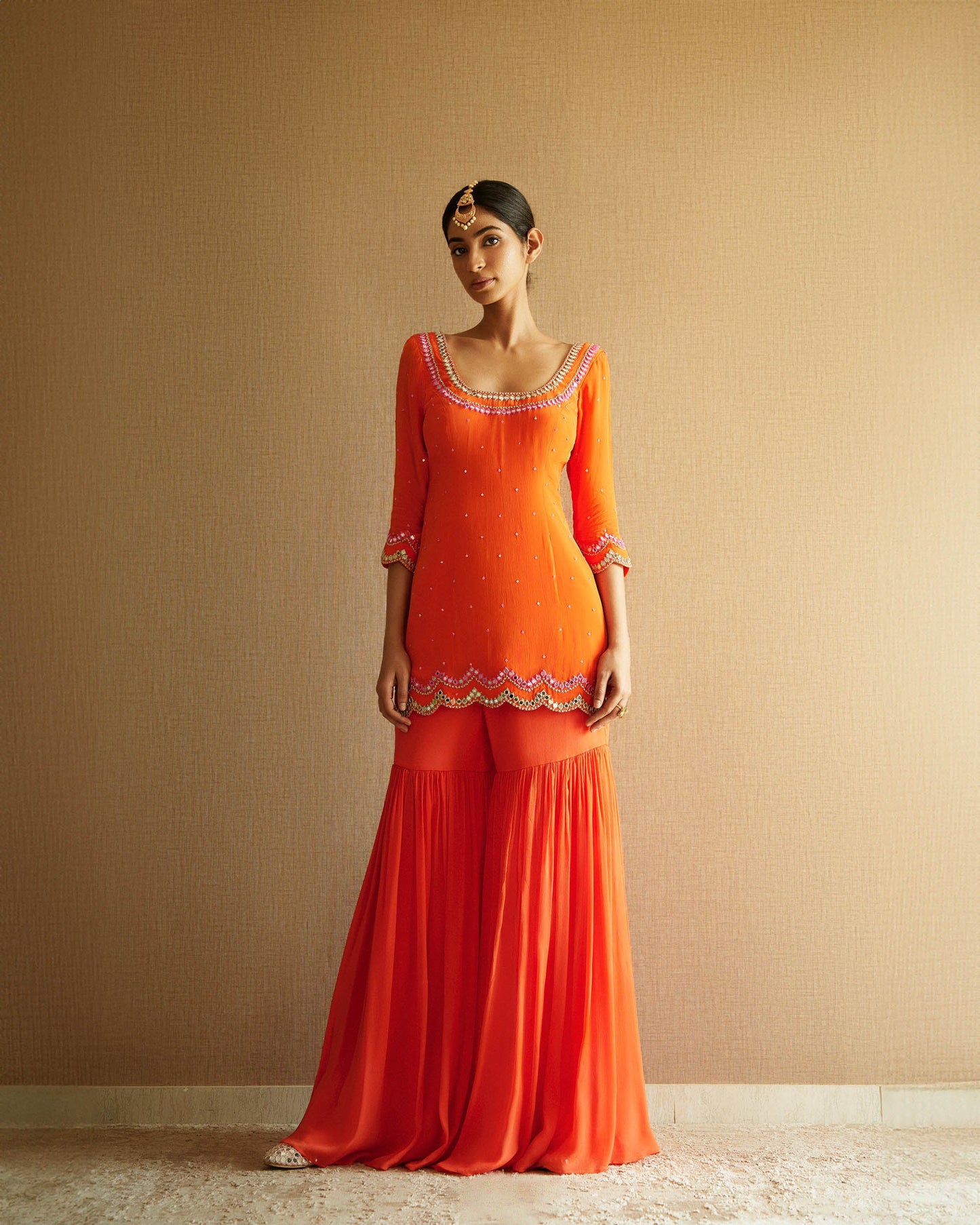 Orange Crepe Sharara Set