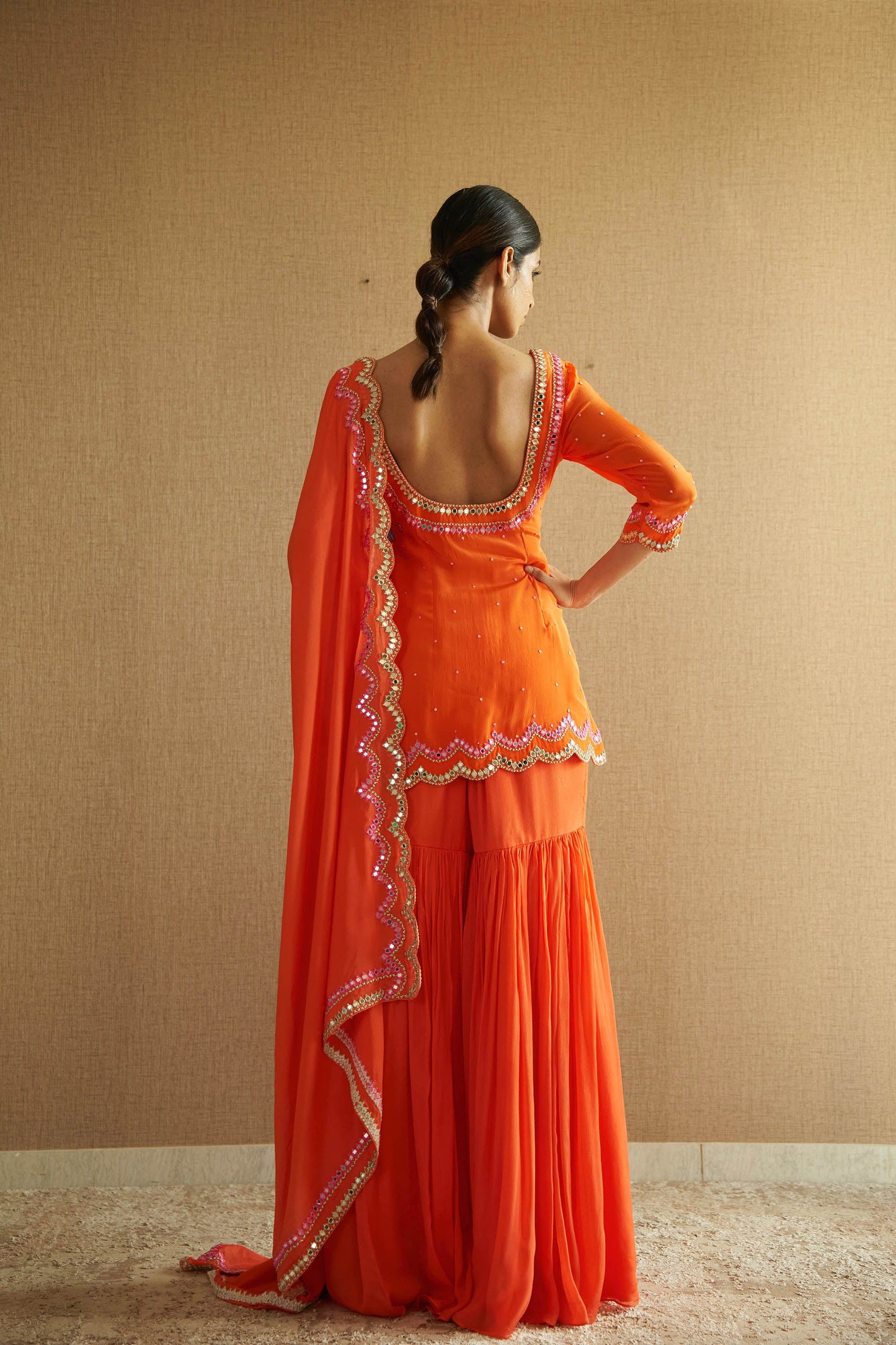 Orange Crepe Sharara Set