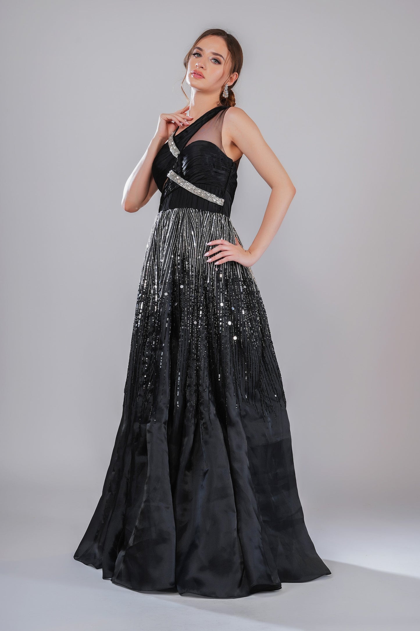 Timeless eclipse Black Satin Party Wear Gown
