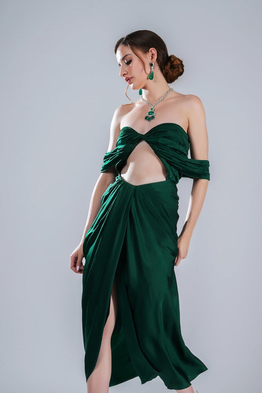 Satin Lush Green Satin Party Wear Dress
