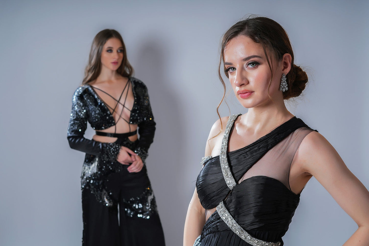 Timeless eclipse Black Satin Party Wear Gown