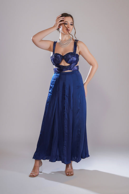 Dusky Tides Dark Blue Tulle Party Wear Gown