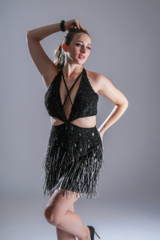 Obsidian glimmer Black Tulle Party Wear Dress