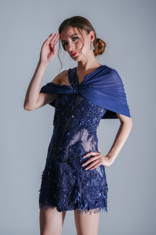 Sapphire Mirage Deep Blue Tulle Party Wear Dress