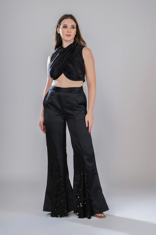 Perenial Noir Black Tulle Party Wear Crop Top