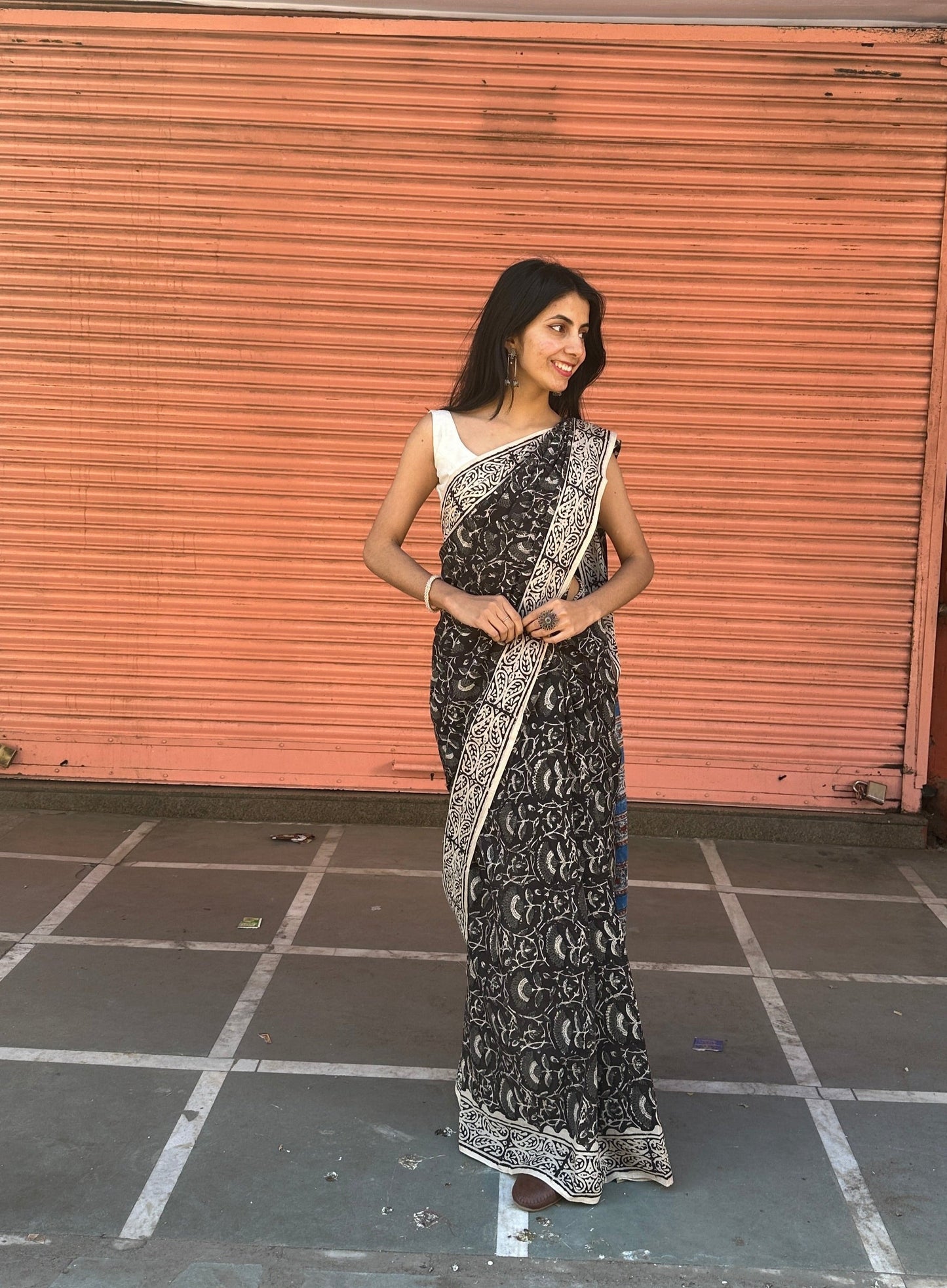 Raina - A Night of Elegance and Mystery - Handblock Print Natural Dyed - Mulmul Cotton Saree
