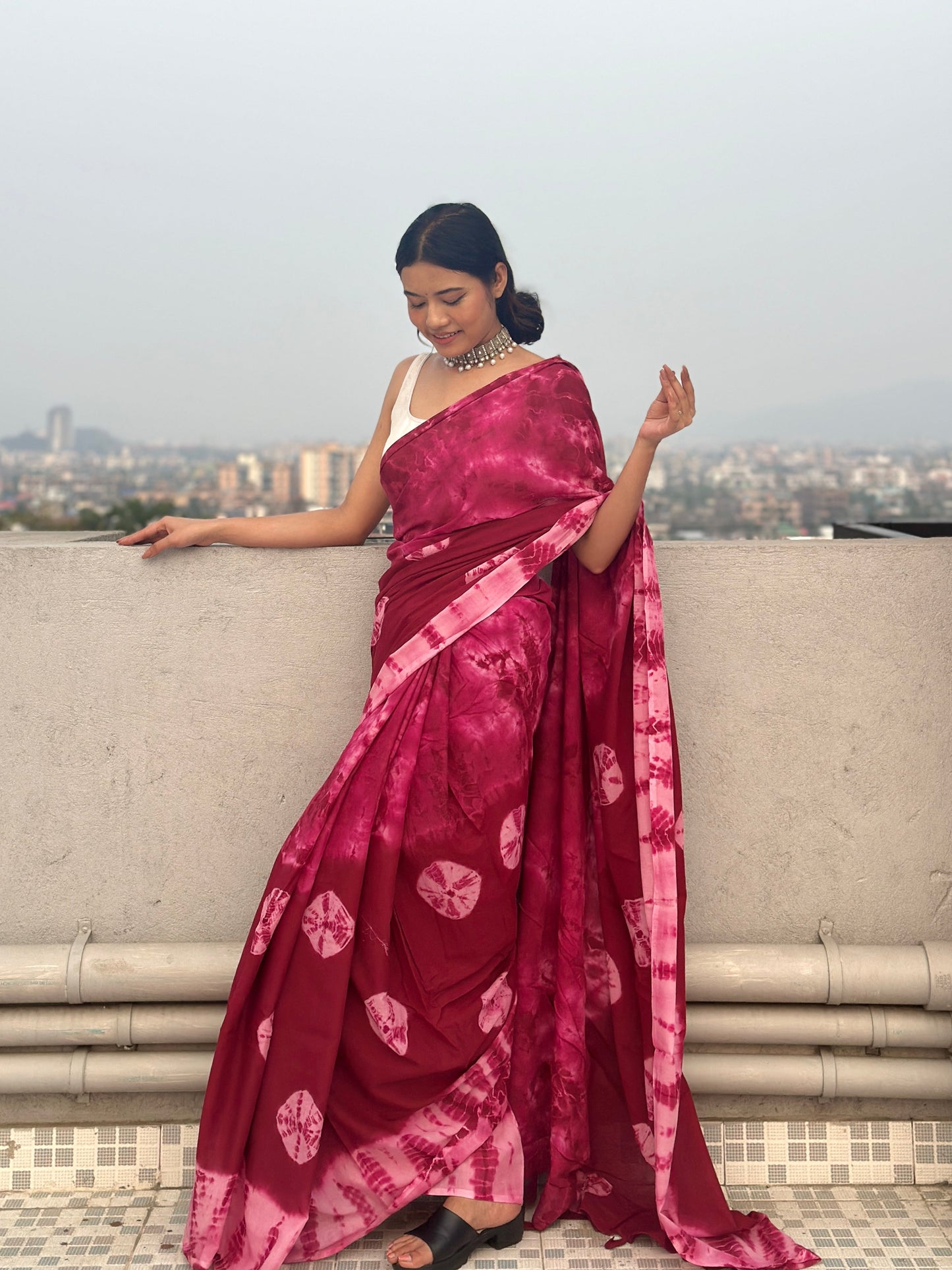 Bandani - Red Tie & Dye Shibori Print Natural Dyed - Mulmul Cotton Saree
