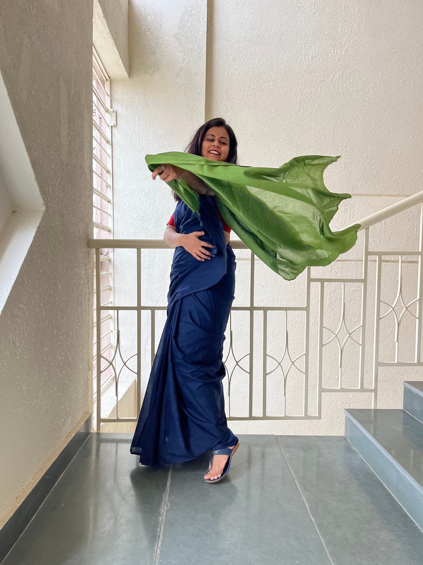 Sabrang - Plain Natural Dyes - Blue Cotton Mulmul Saree