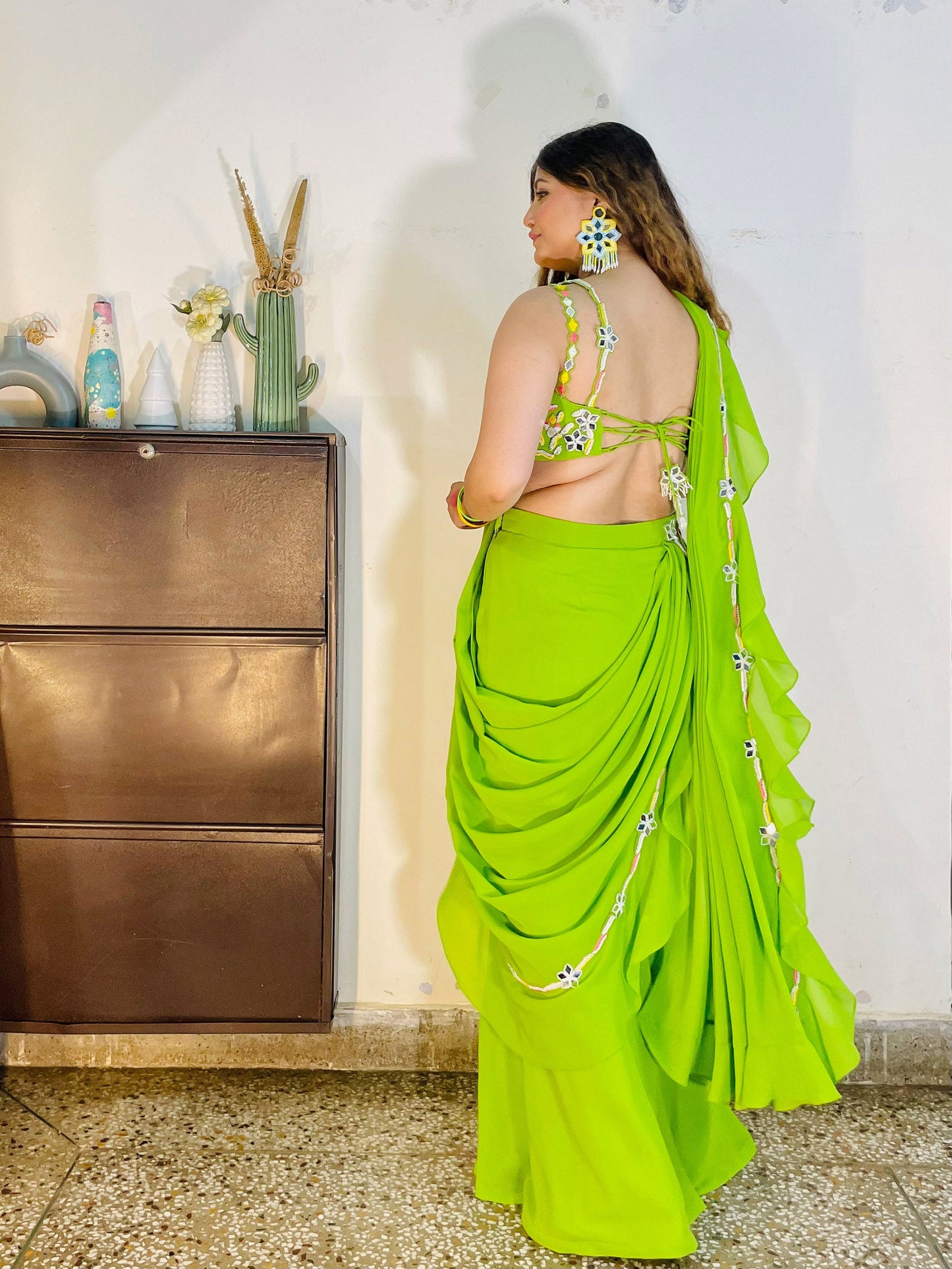 Yellow Green Georgette Mehendi Gharara Set