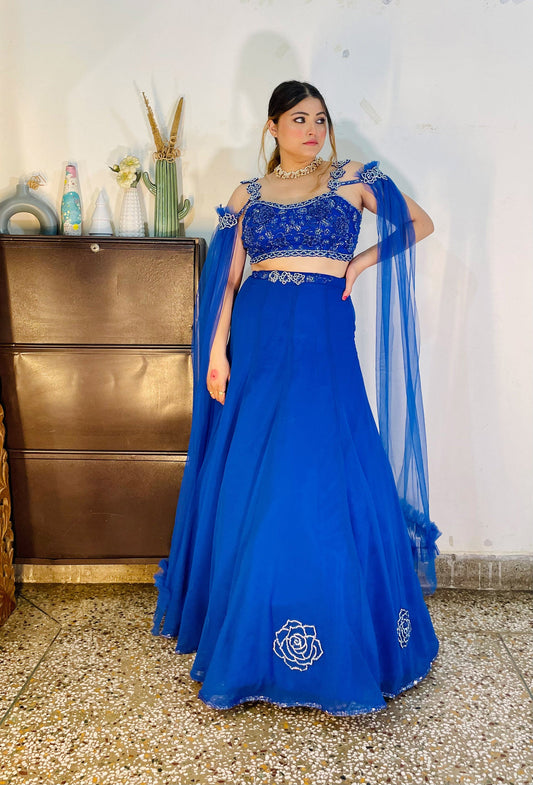 Blue Georgette hand embroidered Cocktail lehenga
