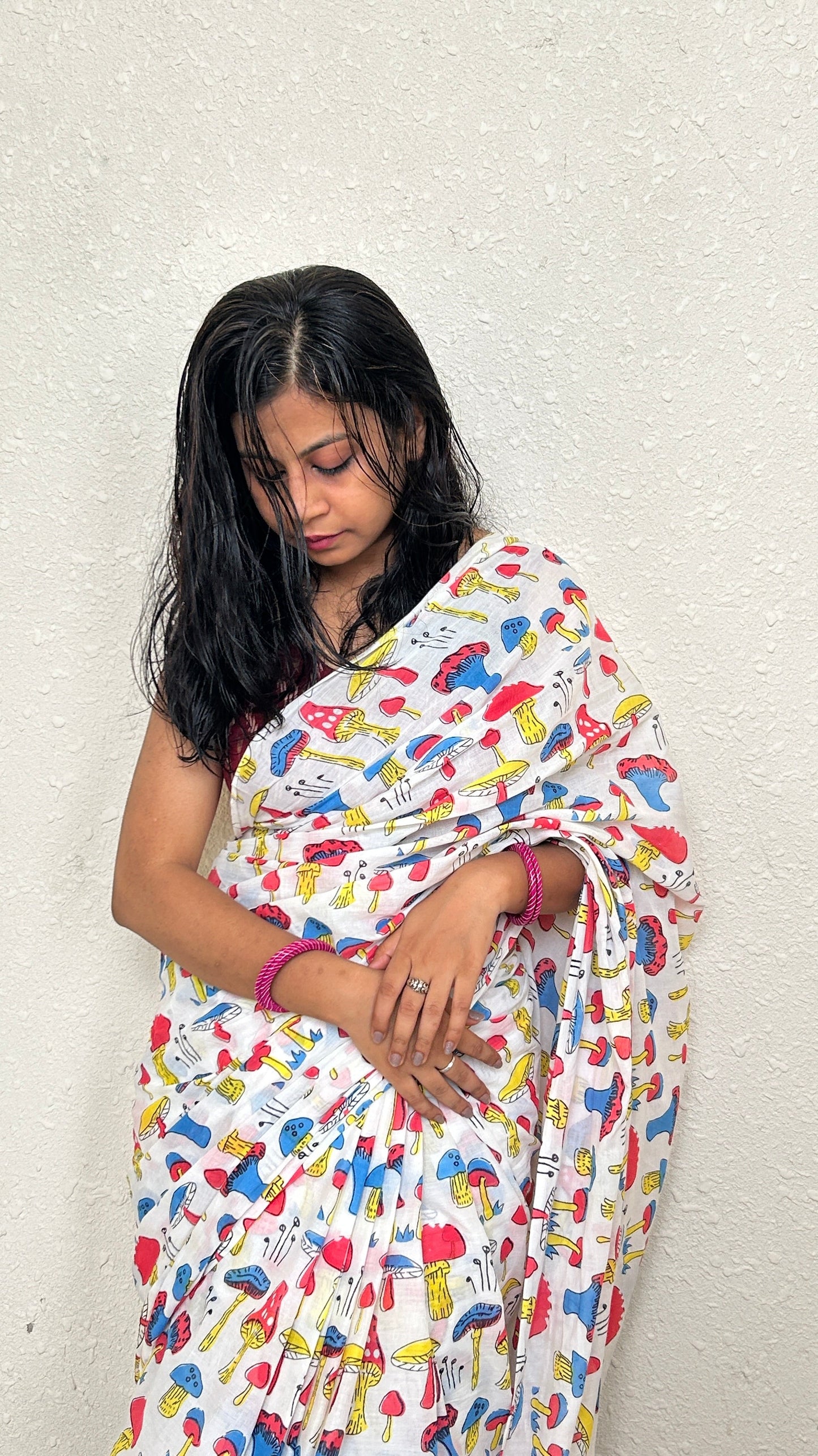 Silly Mushroom - White Trendy Cotton saree
