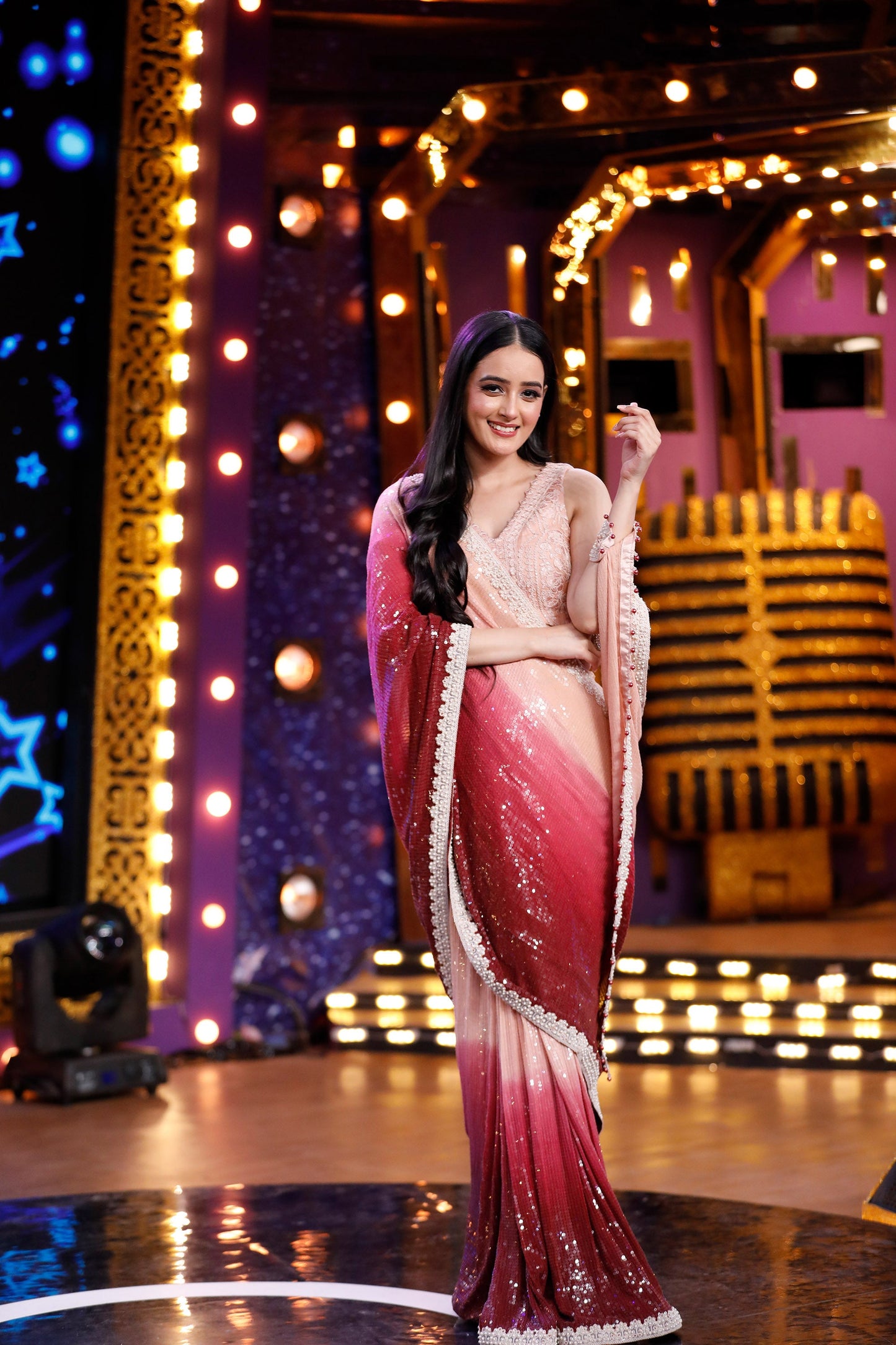 Maroon Georgette Embroidered Cocktail Saree