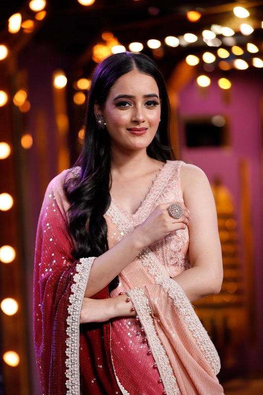 Maroon Georgette Embroidered Cocktail Saree