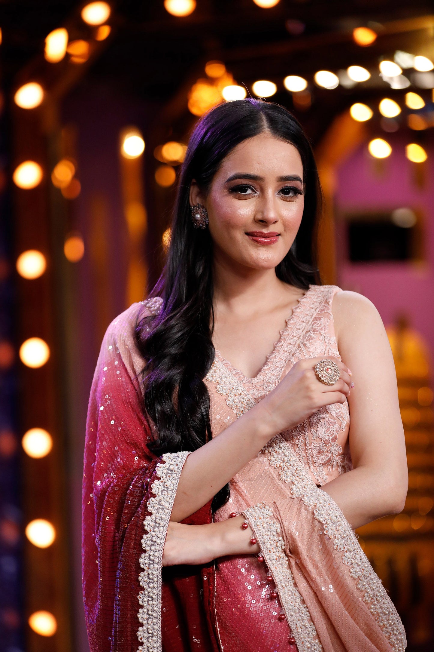 Maroon Georgette Embroidered Cocktail Saree