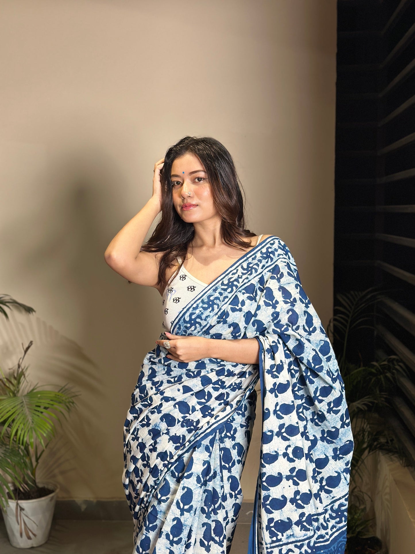 Inspired by Clouds - Indigo Collection - Blue Cotton Mulmul Dabu Saree