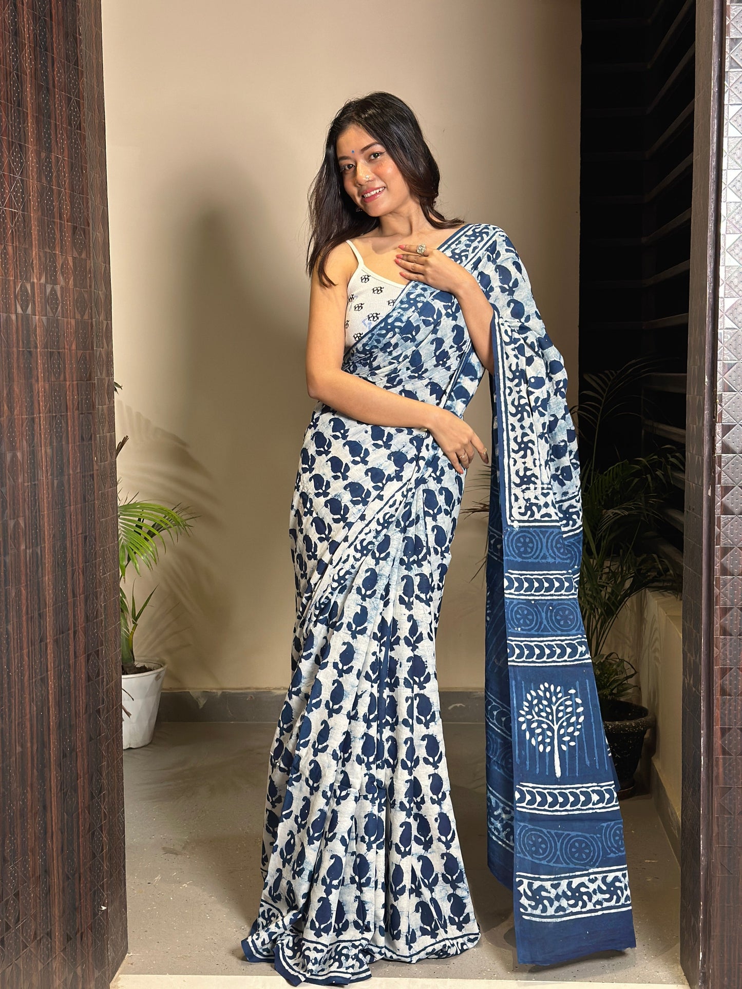 Inspired by Clouds - Indigo Collection - Blue Cotton Mulmul Dabu Saree