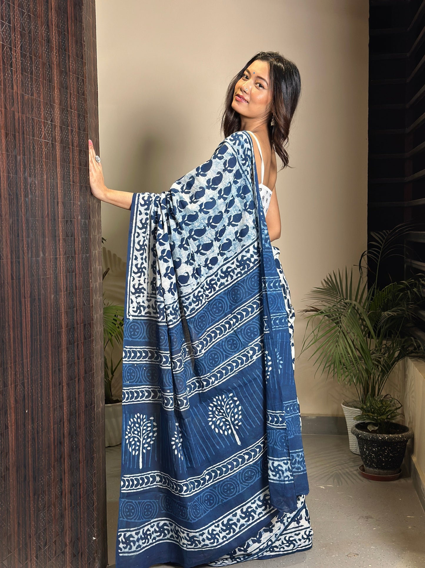 Inspired by Clouds - Indigo Collection - Blue Cotton Mulmul Dabu Saree
