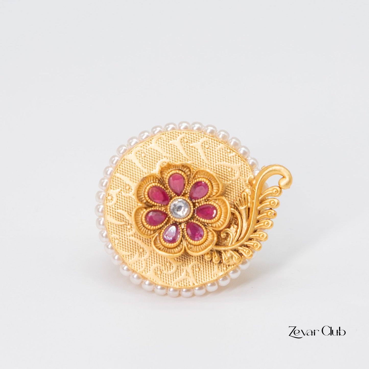 Antique Subtle Red Designer Adjustable Ring