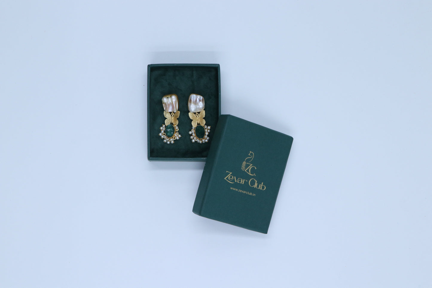 Butterfly Uncut Stones Bottle Green Earrings