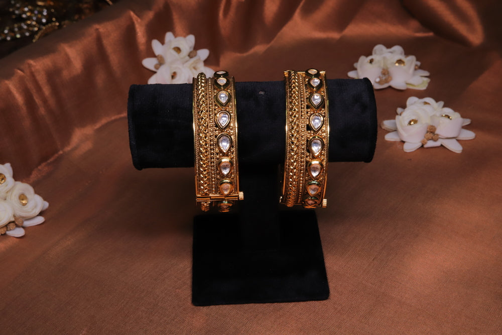 Royal Kundan Bangles with Fine Handiwork, Set of 2